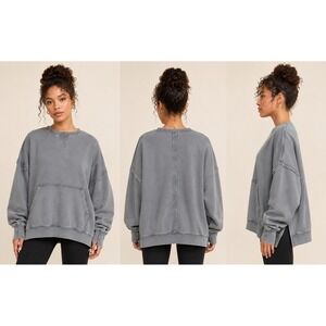 Popflex Boxy Crewneck Womens XXS/XS Vintage Grey Oversized Side Zip Athleisure